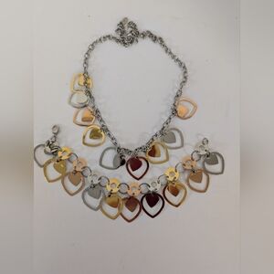 Heart Charm Necklace and Bracelet Tricolor Set By Milor